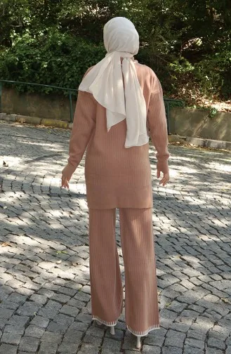 Strickmode Band Detail Tunika Hose Zweiteiler 1064-05 Milchkaffee 1064-05