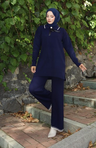 Triko Kurdale Detaylı Tunik Pantolon İkili Takım 1064-06 Lacivert