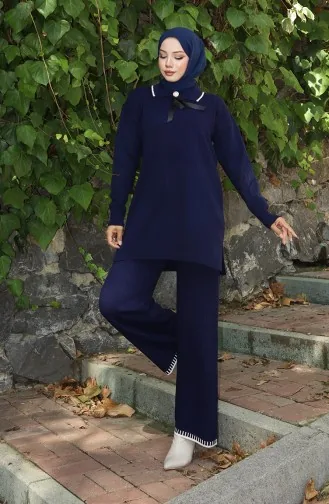 Strickmode Tunika Hose Zweiteiler Anzug 1064-06 Marineblau 1064-06