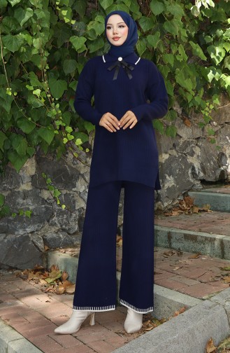 Triko Kurdale Detaylı Tunik Pantolon İkili Takım 1064-06 Lacivert