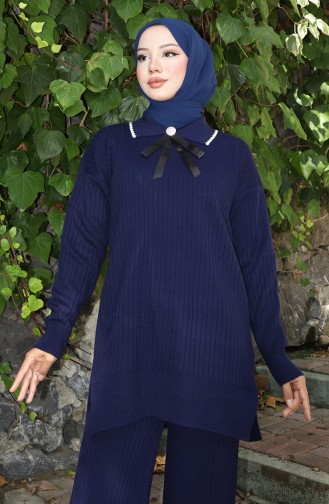 Triko Kurdale Detaylı Tunik Pantolon İkili Takım 1064-06 Lacivert