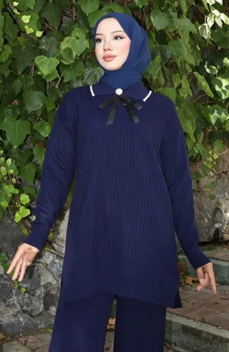 Strickmode Tunika Hose Zweiteiler Anzug 1064-06 Marineblau 1064-06