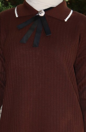 Ensemble Deux Pièces Tunique Et Pantalon En Tricot Avec Rubans 1064-07 Marron 1064-07