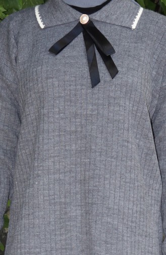 Ensemble Deux Pièces Tunique Et Pantalon En Tricot Avec Rubans 1064-08 Gris 1064-08