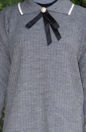 Gebreid Lint Gedetailleerd Tuniek Broek Tweedelig Pak 1064-08 Grijs 1064-08