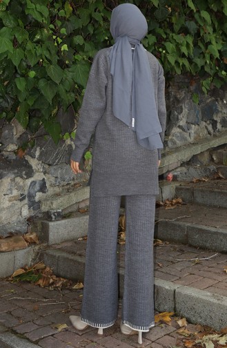Ensemble Deux Pièces Tunique Et Pantalon En Tricot Avec Rubans 1064-08 Gris 1064-08