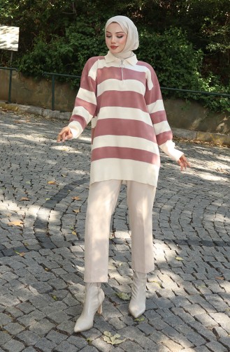 Gebreide Kleurblok Tuniek Met Rits 3003-01 Dusty Rose 3003-01
