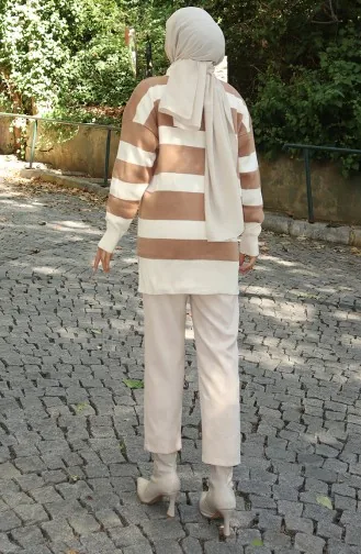 Tunique Zippée En Tricot Color Block 3003-02 Milk Coffee 3003-02