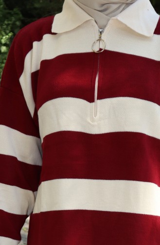 Knitwear Color Block Zippered Tunic 3003-03 Claret Red 3003-03