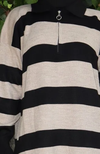 Triko Renk Bloklu Fermuarlı Tunik 3003-05 Vizon