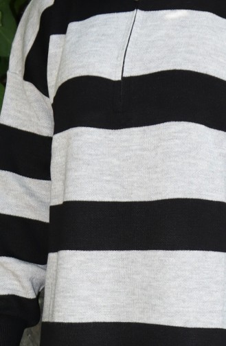 Triko Renk Bloklu Fermuarlı Tunik 3003-08 Gri Siyah