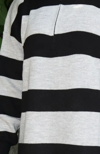 Triko Renk Bloklu Fermuarlı Tunik 3003-08 Gri Siyah