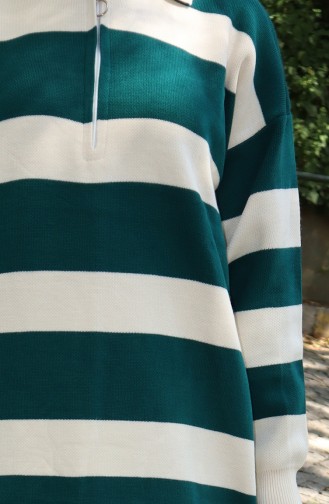 Tunique Zippée En Tricot Color Block 3003-09 Pétrole 3003-09
