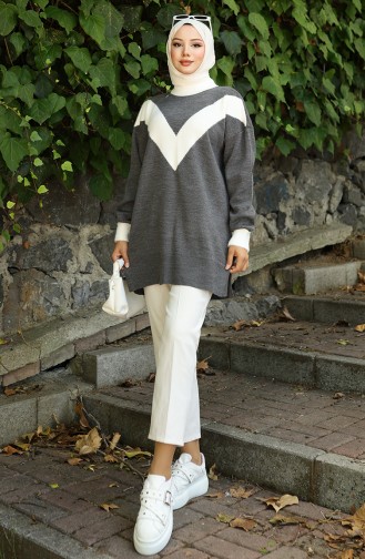 Strick Tunika Mit V-Muster 3017-03 Grau 3017-03