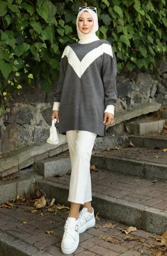 Strick Tunika Mit V-Muster 3017-03 Grau 3017-03