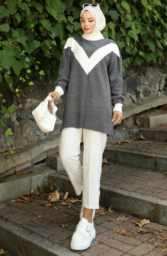 Strick Tunika Mit V-Muster 3017-03 Grau 3017-03