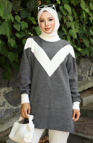 Strick Tunika Mit V-Muster 3017-03 Grau 3017-03