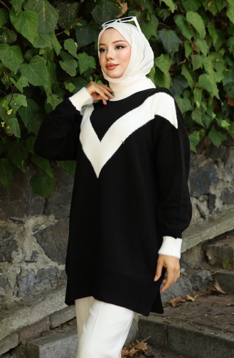 Strick Tunika Mit V-Muster 3017-04 Schwarz 3017-04