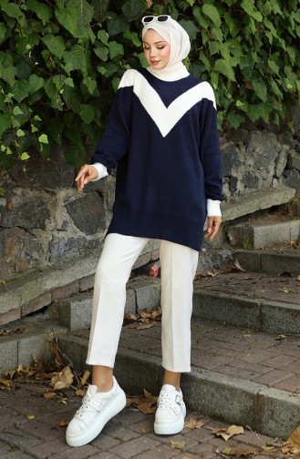 Strick Tunika Mit V-Muster 3017-05 Dunkelblau 3017-05