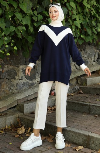 Strick Tunika Mit V-Muster 3017-05 Dunkelblau 3017-05