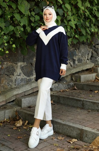 Strick Tunika Mit V-Muster 3017-05 Dunkelblau 3017-05