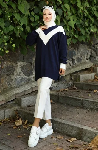 Strick Tunika Mit V-Muster 3017-05 Dunkelblau 3017-05