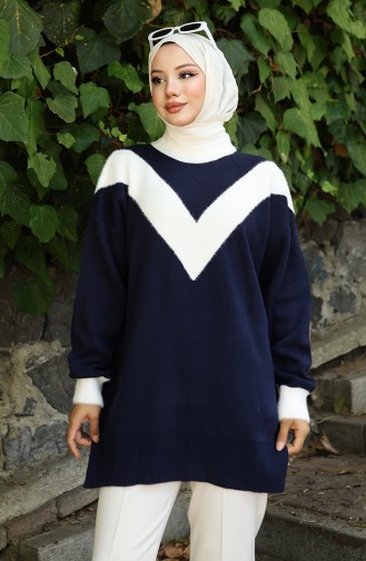 Strick Tunika Mit V-Muster 3017-05 Dunkelblau 3017-05