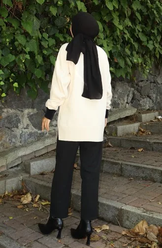 سترة محبوكة مزينة بنقشة حرف V 3017-09 بيج 3017-09