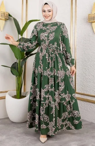 Leopard Patterned Viscose Dress 7135-01 Green 7135-01
