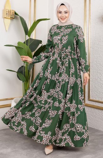 Leopard Patterned Viscose Dress 7135-01 Green 7135-01