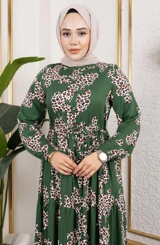 Leopard Patterned Viscose Dress 7135-01 Green 7135-01