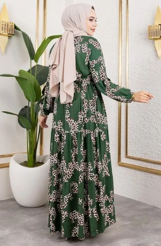 Leopard Patterned Viscose Dress 7135-01 Green 7135-01