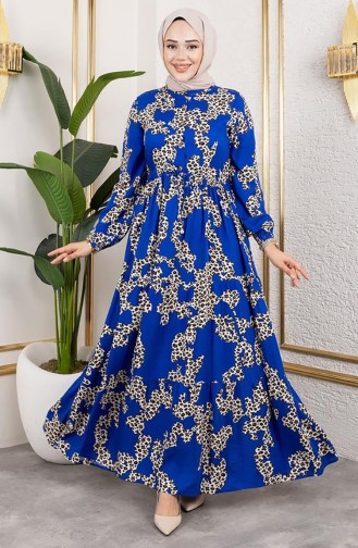 Robe En Viscose à Imprimé Léopard 7135-02 Bleu 7135-02