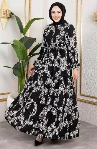 Robe En Viscose à Motif Léopard 7135-04 Noir 7135-04