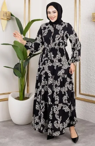 Robe En Viscose à Motif Léopard 7135-04 Noir 7135-04