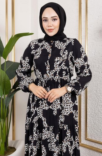 Robe En Viscose à Motif Léopard 7135-04 Noir 7135-04