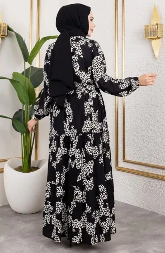 Robe En Viscose à Motif Léopard 7135-04 Noir 7135-04