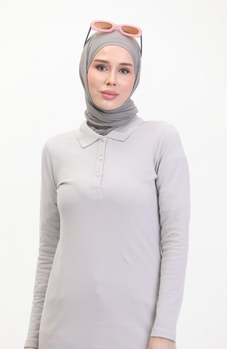 Polo Yaka Patlı Tunik 5037-01 Gri
