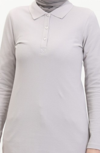 Polo Yaka Patlı Tunik 5037-01 Gri