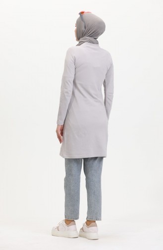 Polo Yaka Patlı Tunik 5037-01 Gri