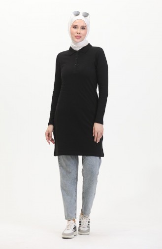 Polo Collar Placket Tunic 5037-02 Black 5037-02