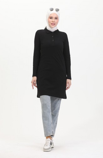 Polo Collar Placket Tunic 5037-02 Black 5037-02