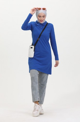 Polo Yaka Patlı Tunik 5037-03 Saks