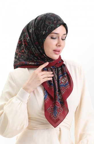 Karaca Patterned Cupra Scarf 82015-02 Claret Red Navy Blue 82015-02