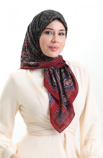 Karaca Patterned Cupra Scarf 82015-02 Claret Red Navy Blue 82015-02