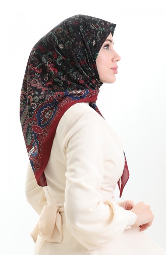 Karaca Patterned Cupra Scarf 82015-02 Claret Red Navy Blue 82015-02