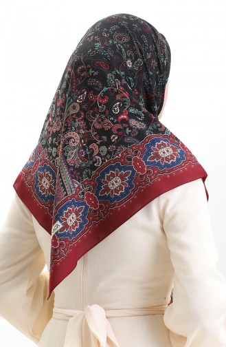 Karaca Patterned Cupra Scarf 82015-02 Claret Red Navy Blue 82015-02