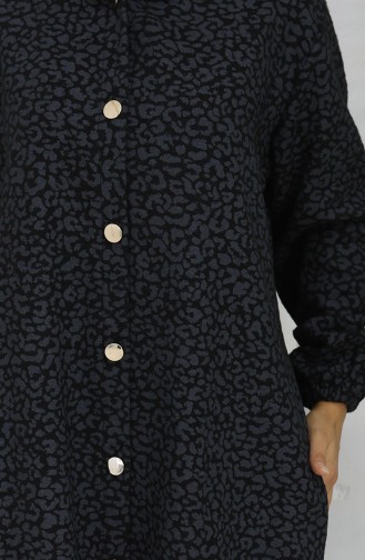 Leopard Pattern Hooded Cashmere Coat 0187-01 Black Gray 0187-01