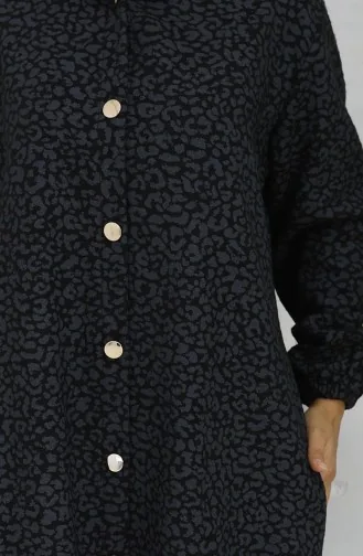 Leopard Pattern Hooded Cashmere Coat 0187-01 Black Gray 0187-01