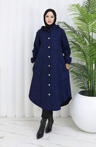 Leopard Pattern Hooded Cashmere Coat 0187-03 Saks Black 0187-03